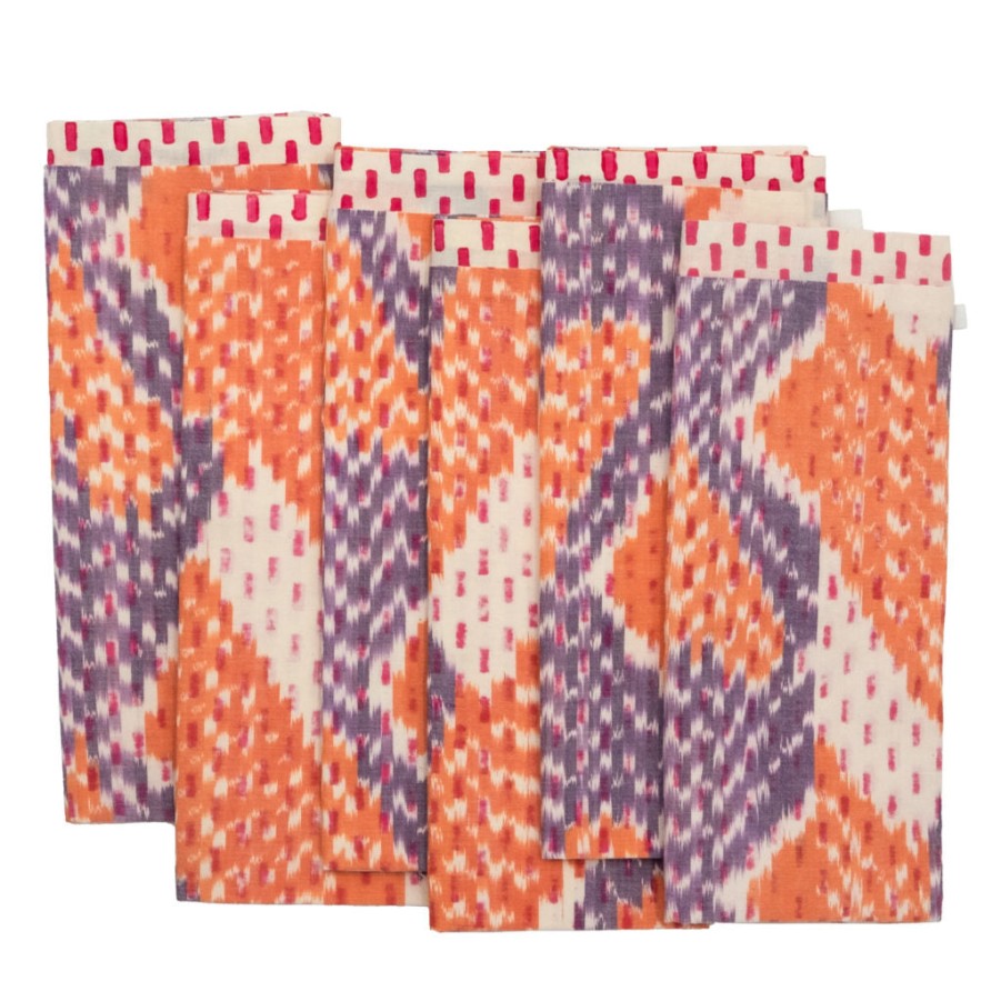 Gregory Parkinson Surround Ikat Napkins - Lilac Tangerine Dot New