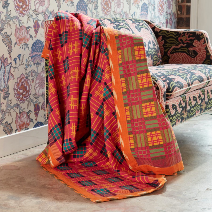 Gregory Parkinson Surround Assamese Cotton Blanket - Marmalade Aqua Zest Clearance