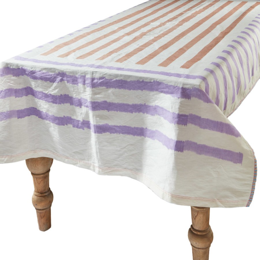 Gregory Parkinson Surround Ikat Tablecloth - Beach Stripe Lilac Clearance