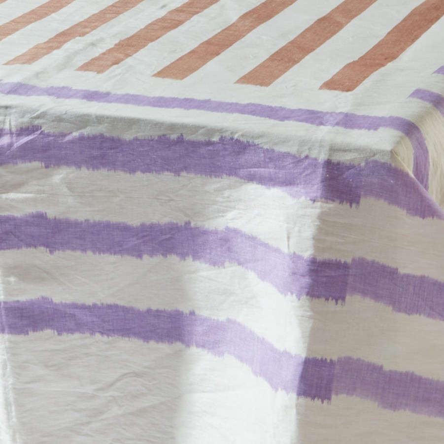 Gregory Parkinson Surround Ikat Tablecloth - Beach Stripe Lilac Clearance