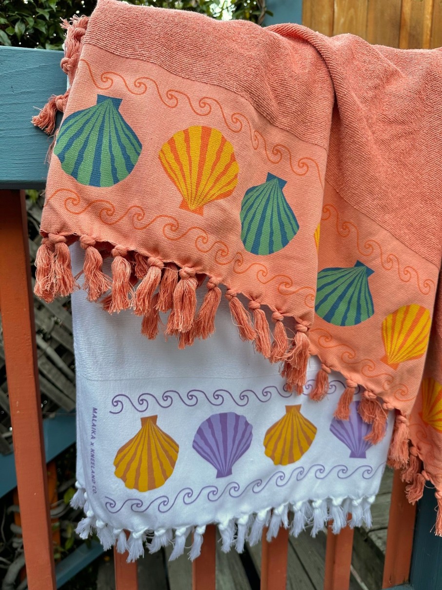 Malaika Seashell Towel - Golden Aqua Terracotta Online