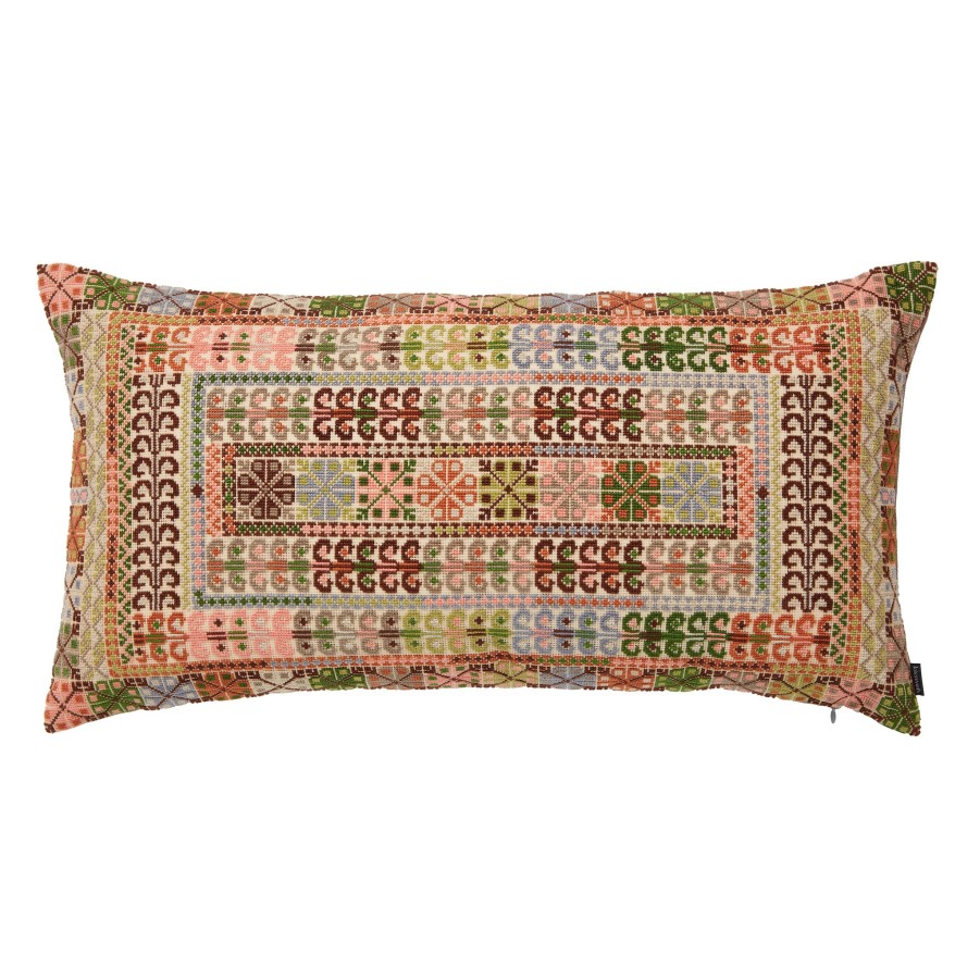 Kissweh Embroidered Pillow - Yasmin Coral & Olive Online