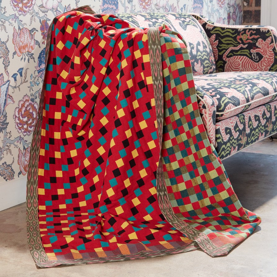 Gregory Parkinson Surround Assamese Cotton Blanket - Checker Berry Maize Clearance